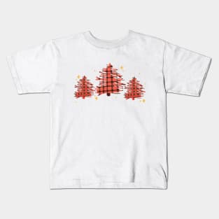 Pink and Red Buffalo Plaid Christmas Trees with Sparkles Kids T-Shirt